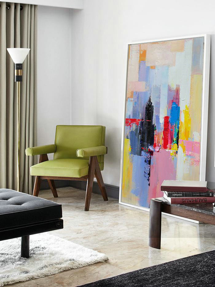 Handmade Extra Large Contemporary Painting,Vertical Palette Knife Contemporary Art,Acrylic Painting Large Wall Art,Black,Red,Pink,Yellow.etc